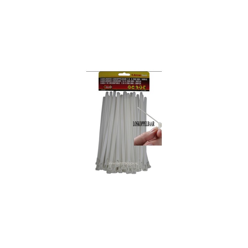 serre câble decoupable 7.6 x 200 mm blanc 50 pcs