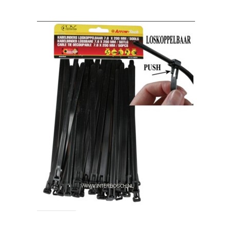 serre câbles decoupable 7.6 x 200 mm / noir 50 pcs