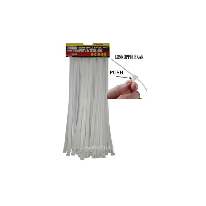 serre cables détach 7.6 x 300 mm / blanc 50 pcs