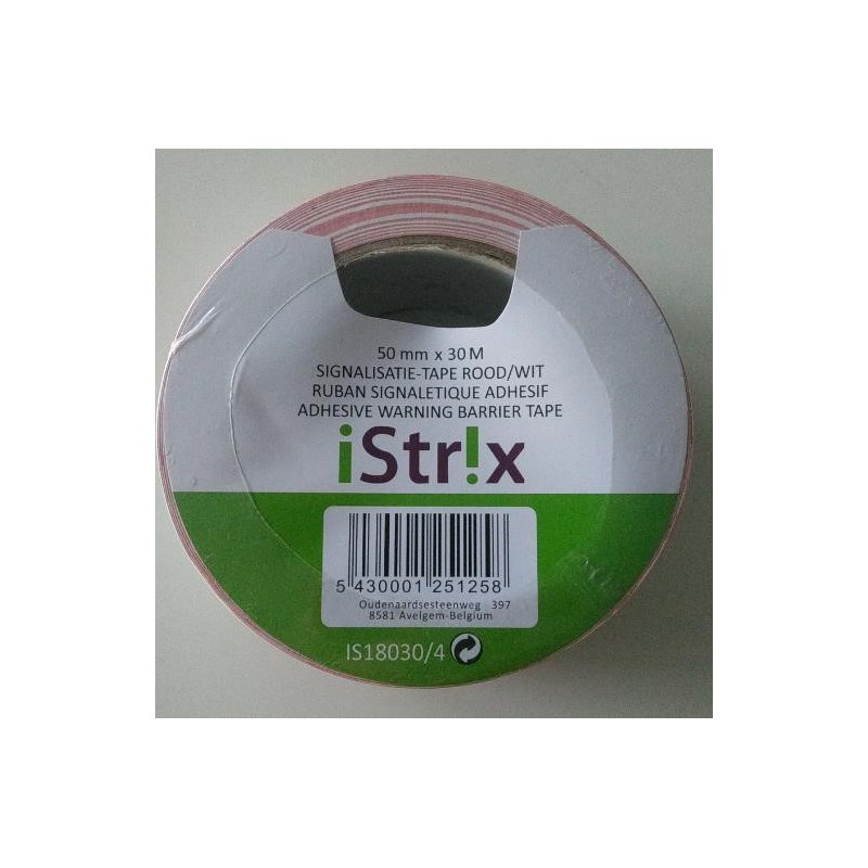 Signalisatie pvc kleefband rood/wit MM50 x 30M Signalisatie pvc kleefband rood/wit MM50 x 30M