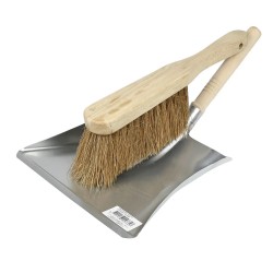 Stofblik verzinkt met houten steel + stoffer kokos