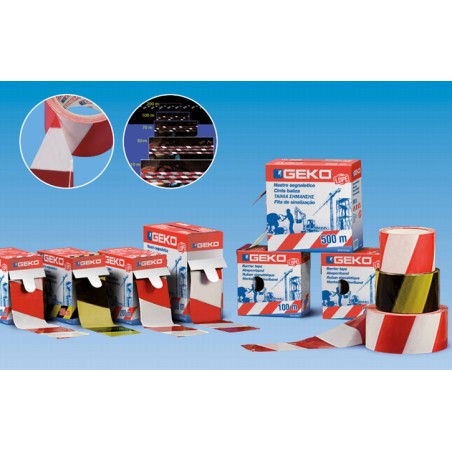 Geko werf veiligheidslint 70mmx100m rood/wit bulk