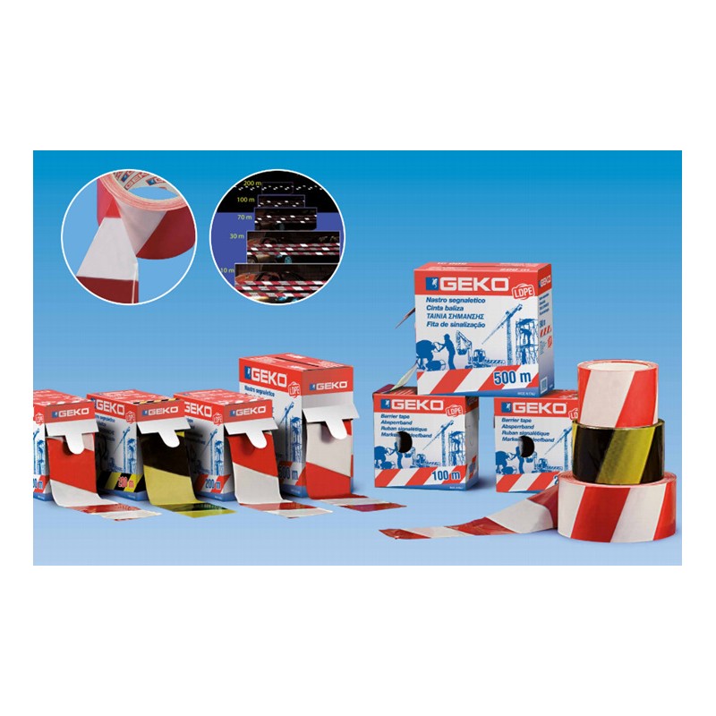 Geko werf veiligheidslint 70mmx200m rood/wit box