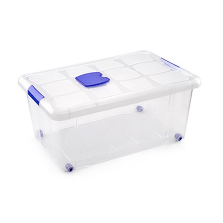 Opbergbox + deksel 35L blauw/transparent -17-