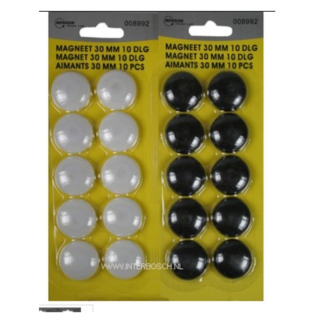 aimants 30mm 10 pcs / mix blanc-noir
