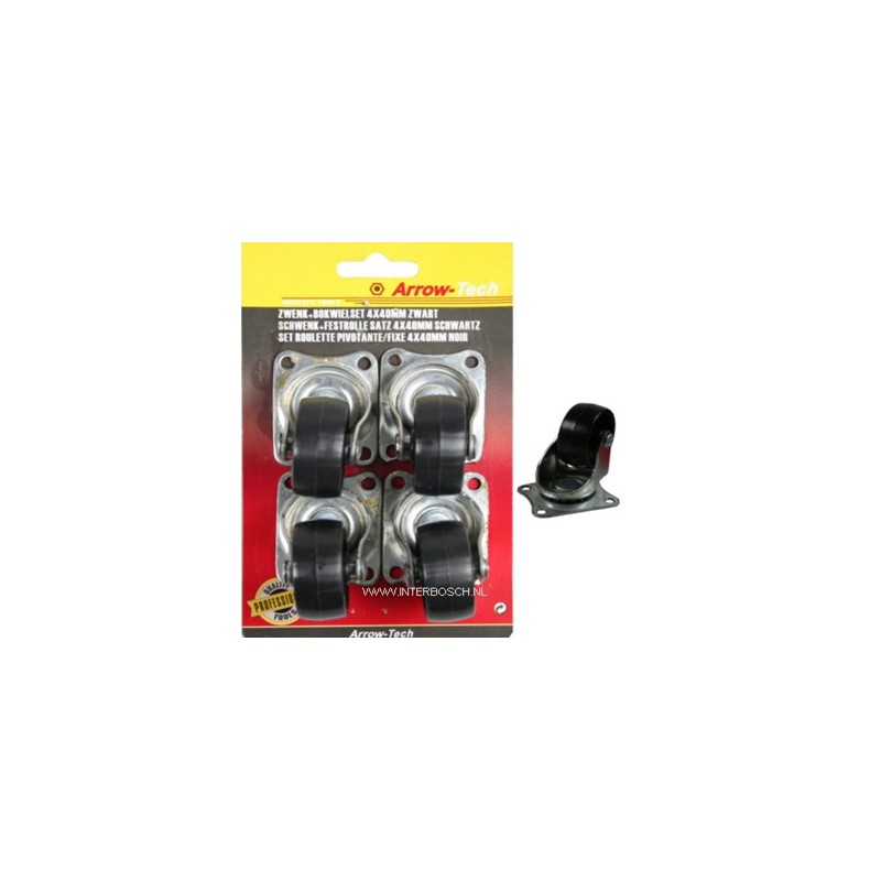 zwenkwiel set 4 x 40mm zwart