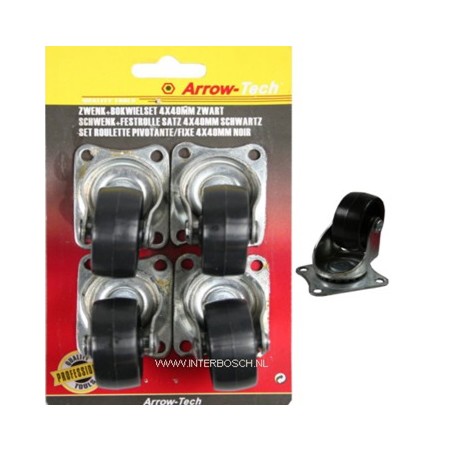 zwenkwiel set 4 x 40mm zwart